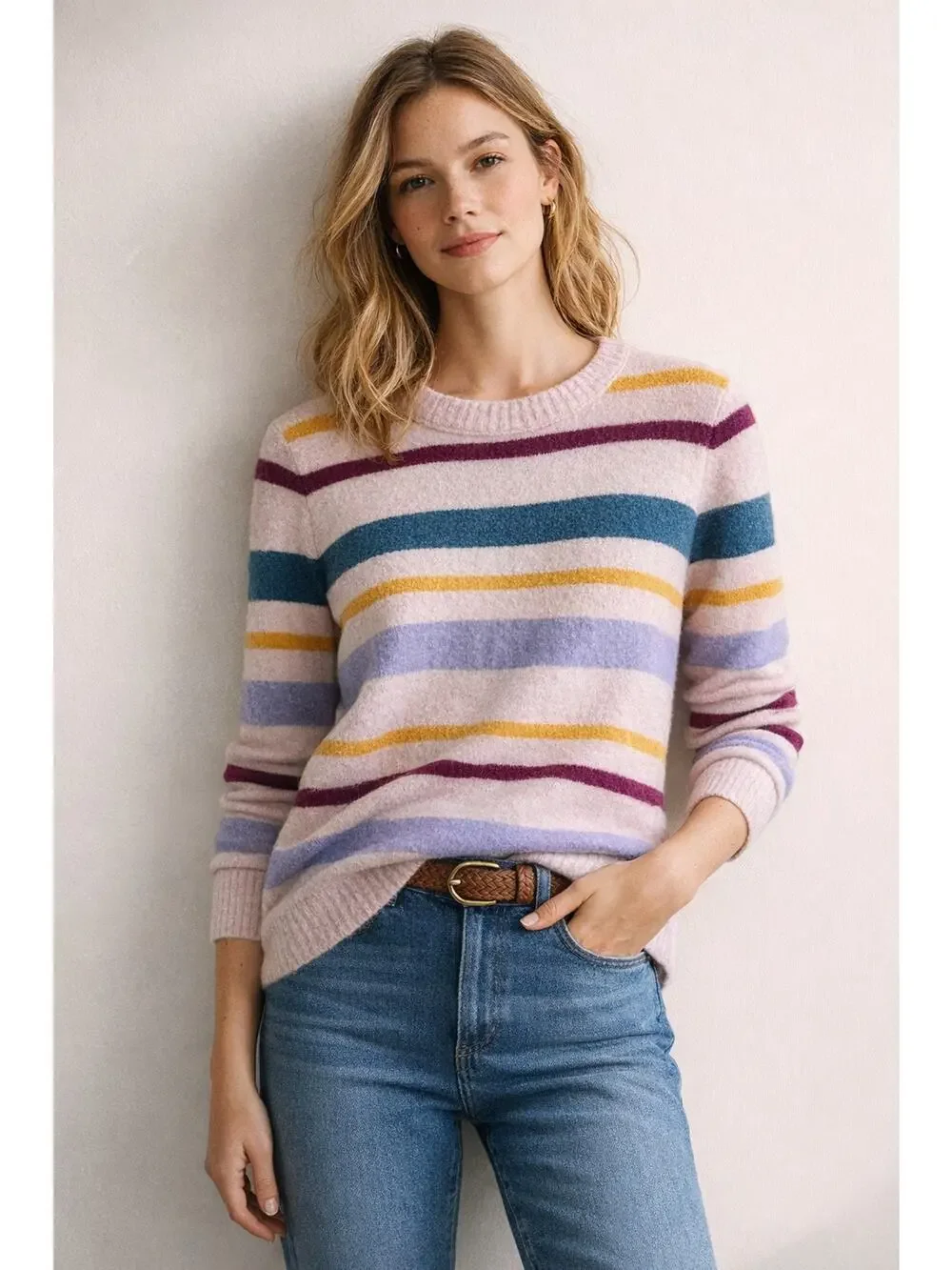 J.Crew Soft Wool Blend Striped Sweater | Pastel Multicolor | Size M